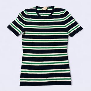 Michael Kors Navy Top with Green and White Stripes